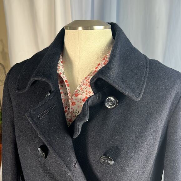 New Nine West navy double breasted wool blend collared button up pea coat 14 - Picture 3 of 13